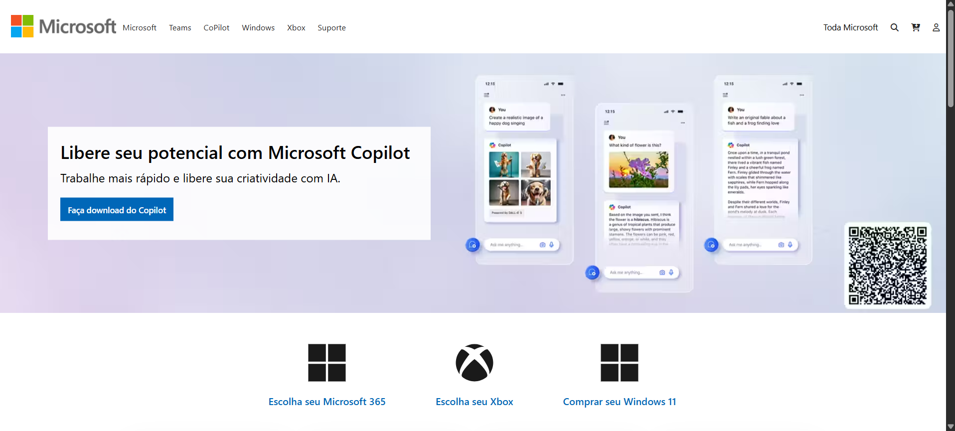 Imagem do projeto clone site microsoft