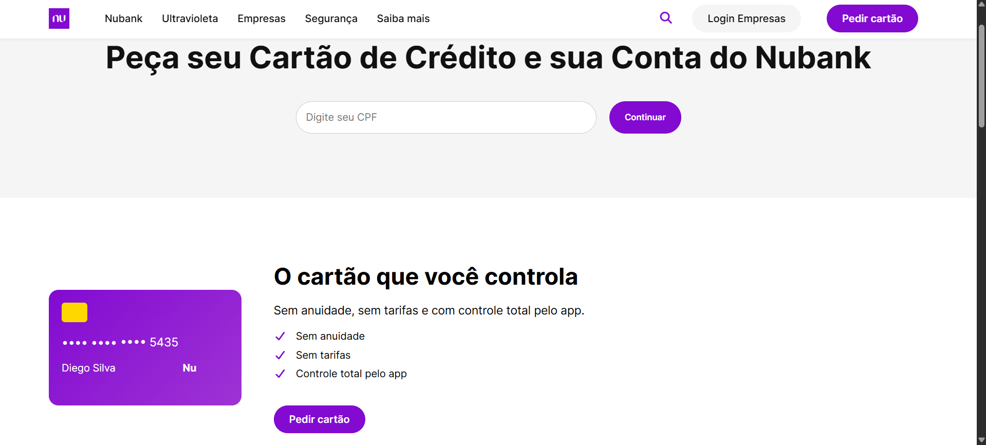 Imagem do projeto clone site nubank