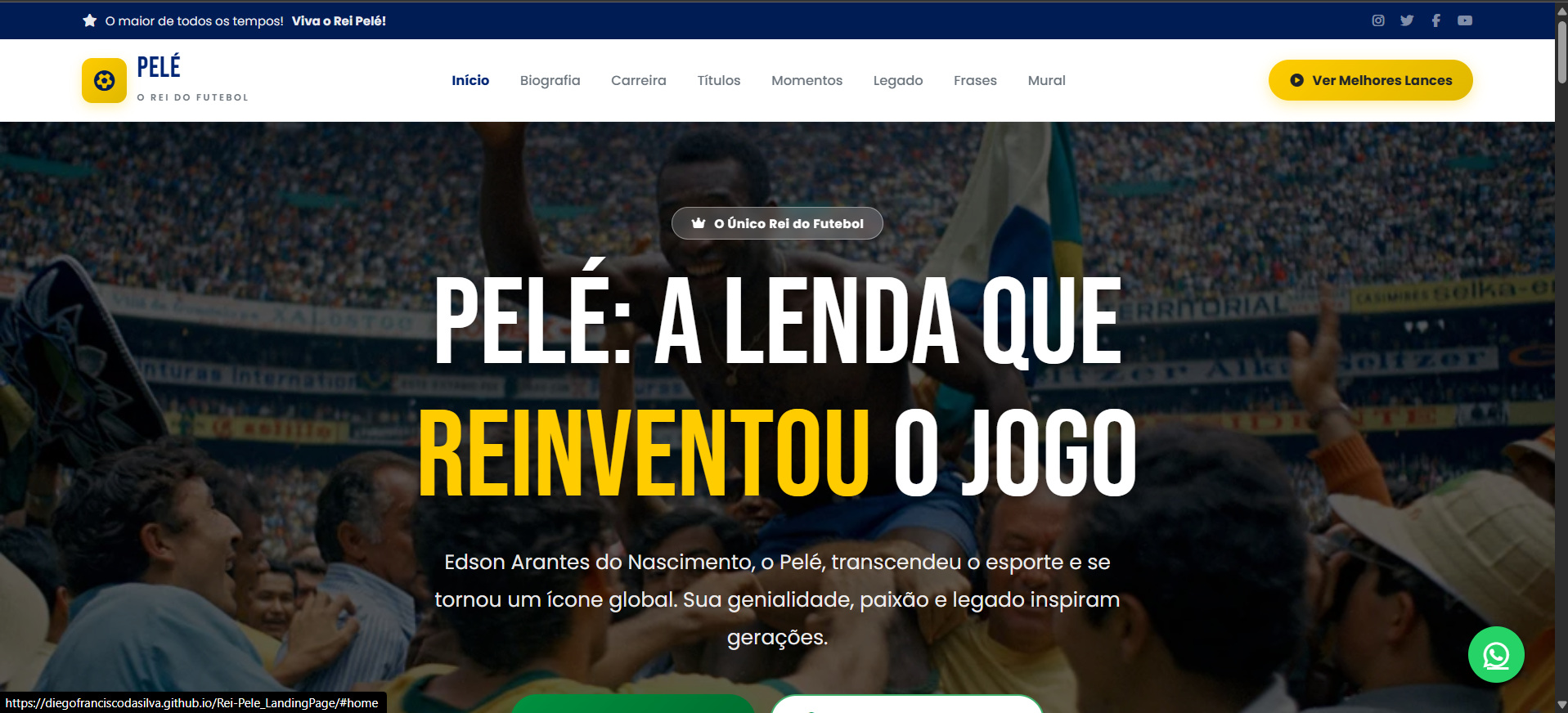 Imagem do projeto site Rei Pelé - homenagem ao Rei do Futebol